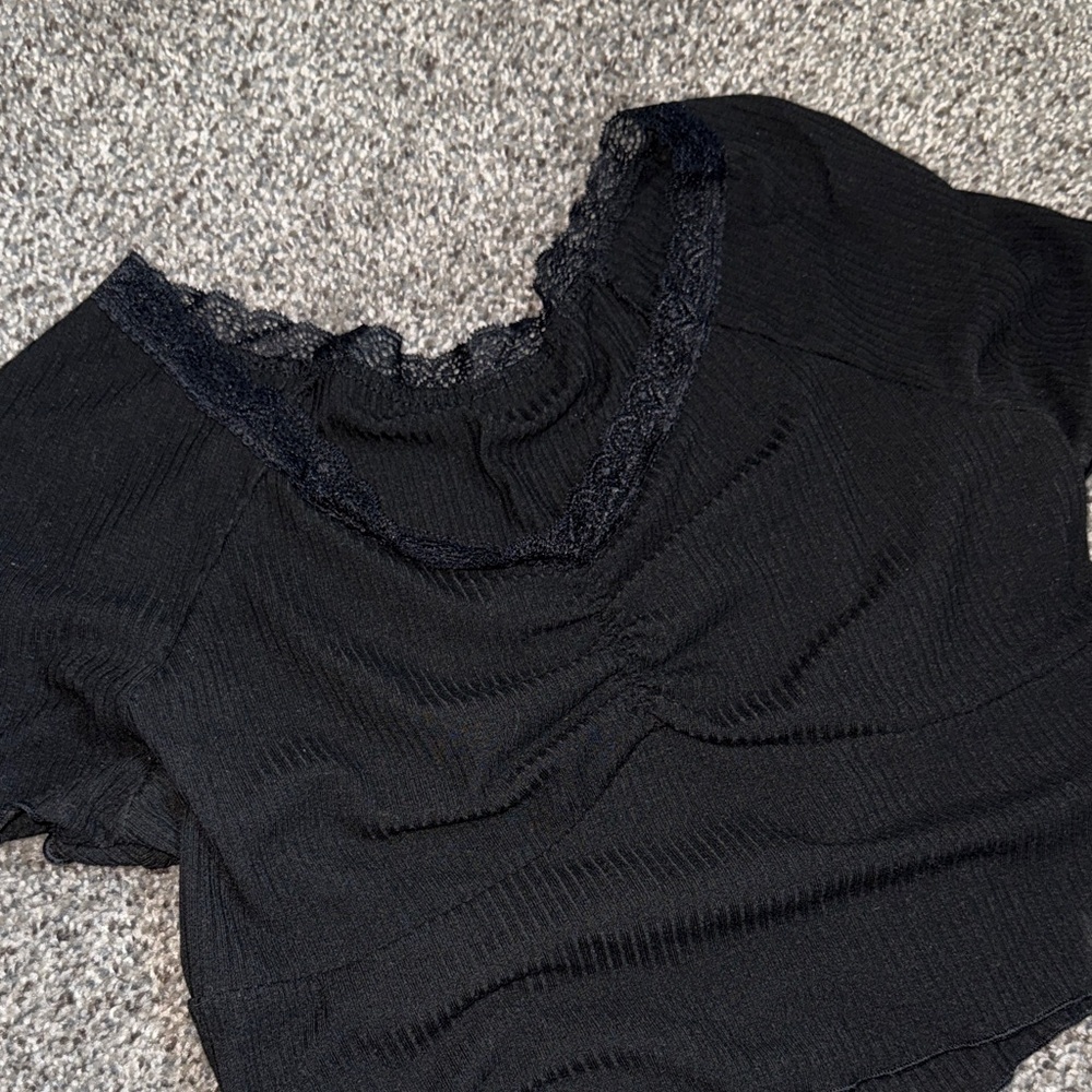 Black Lace Trim Crop Top